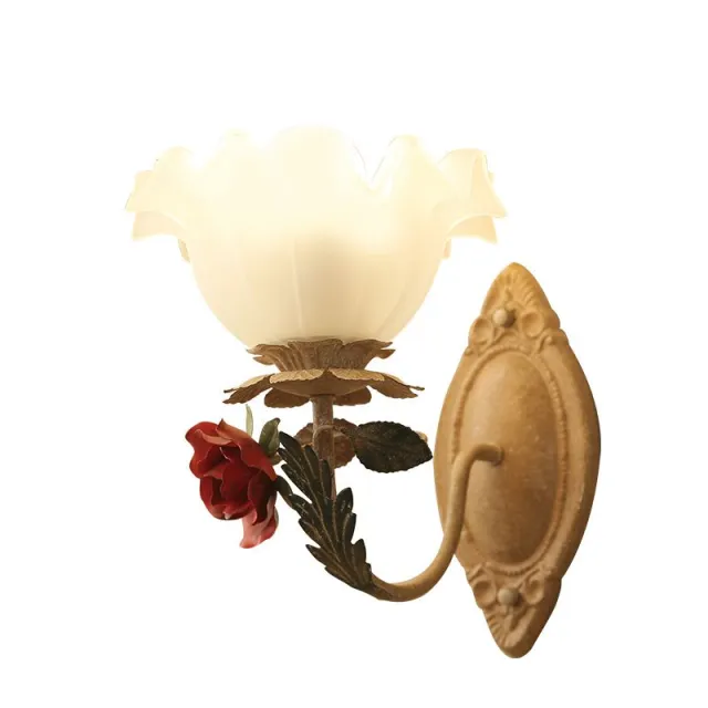 OOVOV Flower Wall Lamp Pastoral Retro Rose Flower Home Decro Wall Sconce With Glass Lampshade For Kids Room Childrens Bedside Living Room Corridor