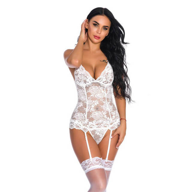 OOVOV Women Sexy Lingerie Lace Bustier Set Teddy Bodysuit with Garters One Piece Sexy Lace Bodysuit