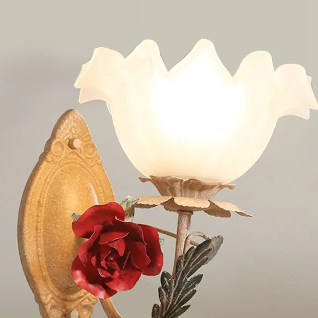 OOVOV Flower Wall Lamp Pastoral Retro Rose Flower Home Decro Wall Sconce With Glass Lampshade For Kids Room Childrens Bedside Living Room Corridor