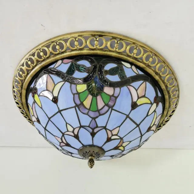 Tiffany Ceiling Light Mediterranean Style Stained Glass Vintage Ceiling Lighting