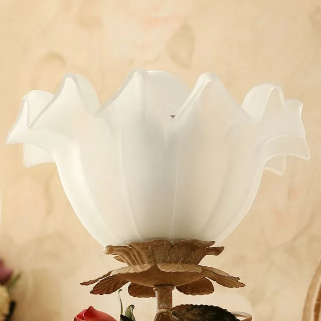 OOVOV Flower Wall Lamp Pastoral Retro Rose Flower Home Decro Wall Sconce With Glass Lampshade For Kids Room Childrens Bedside Living Room Corridor
