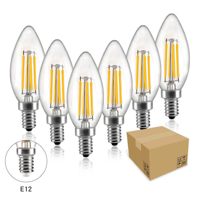 OOVOV 4W LED Edison Bulb Dimmable Amber Warm 2700K Antique Vintage Filament Light Bulbs 40W Equivalent E12/E14 Base Dimmable 6-Pack