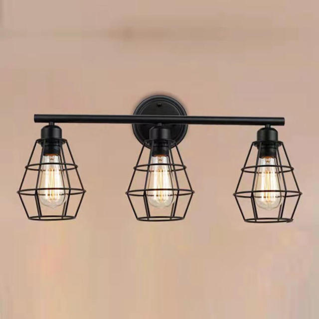 OOVOV 3-Lights Bathroom Light Fixture - Industrial Vanity Light Fixture with Black Metal Cage Farmhouse Vanity Wall Sconce for Mirror Cabinets Vanity