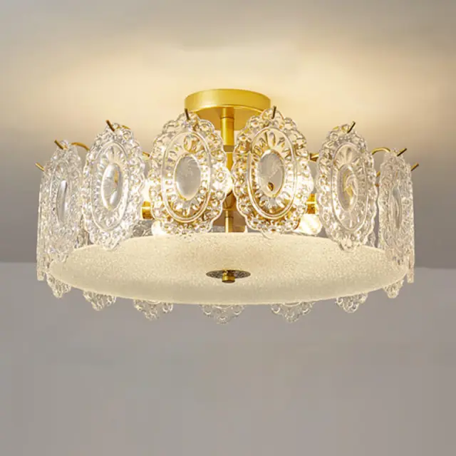 OOVOV 15.7 Inch Semi Flush Mount Ceiling Light Fixture Modern Glass Shape 6-Lights Close to Ceiling Light for Bedroom Balcony