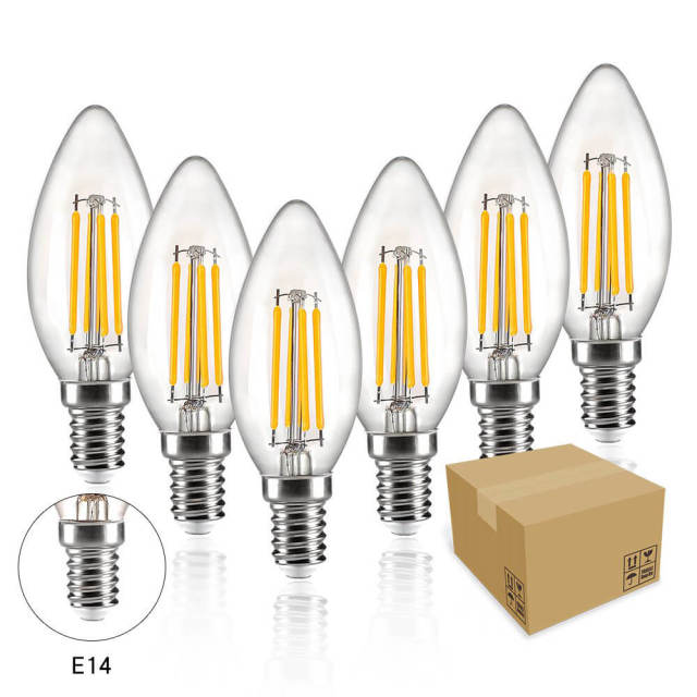 OOVOV 4W LED Edison Bulb Dimmable Amber Warm 2700K Antique Vintage Filament Light Bulbs 40W Equivalent E12/E14 Base Dimmable 6-Pack