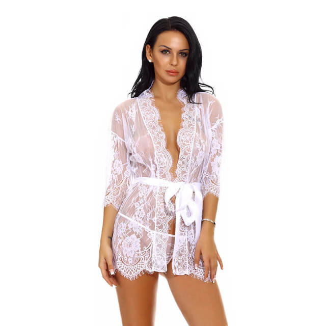 OOVOV Women Lingerie Robe Lace Kimono Bathrobes Sexy Nightgowns Babydoll Mini V-Neck Nighty Sleepwear