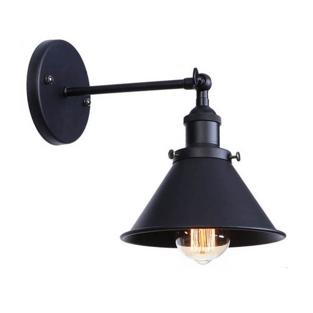 OOVOV Swing Arm Wall Lamp 1-Light Industrial Wall Sconce Fixtures with Iron Shade For Hallway Bedroom Bedside Reading Lamp Black Finish E26 Base