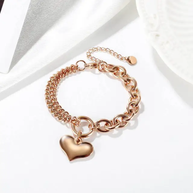 OOVOV Chain Bracelet With Heart For Women Stainless Steel Heart Charm Bracelets Birthday Gifts for Girl Jewelry