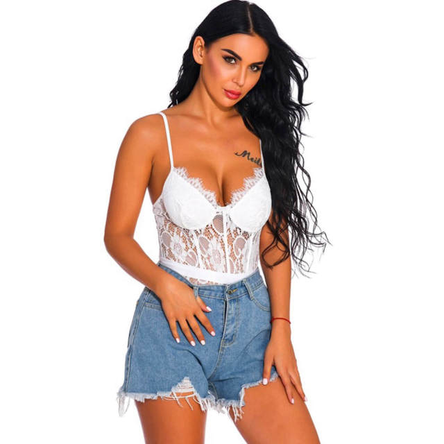 OOVOV Women Snap Crotch Lingerie Sexy Lace Bodysuit Deep V Teddy One Piece Lace Babydoll