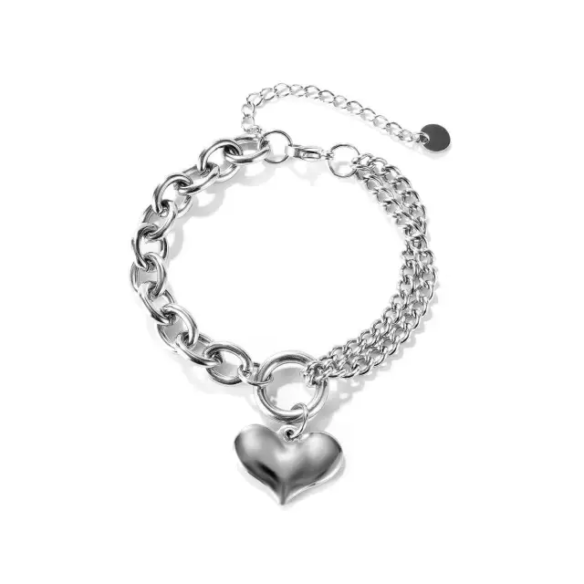 OOVOV Chain Bracelet With Heart For Women Stainless Steel Heart Charm Bracelets Birthday Gifts for Girl Jewelry