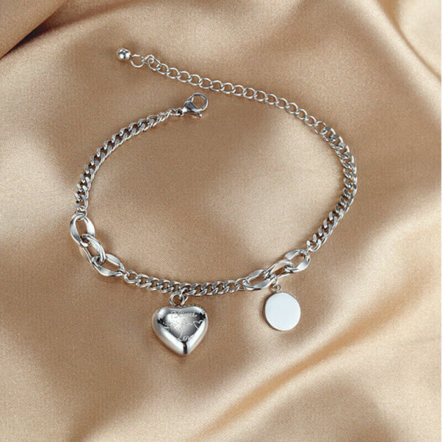 OOVOV Heart Bracelets,Beind for Love Engraved Chains Bracelet for Women Teen Girls,Dainty Link Chain Bracelet Heart Pendant