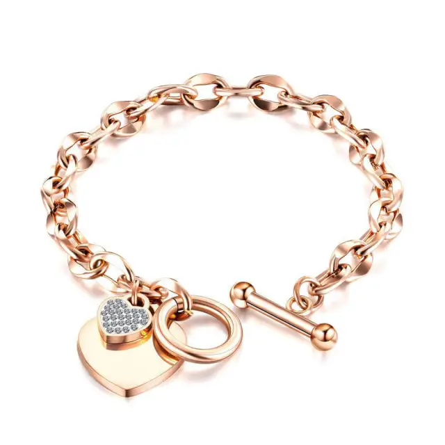 OOVOV Stainless Steel Love Heart Charm Bracelet for Women Teen Girls Romantic Gift Silver/Rose Gold/Gold Plated OT Clasp Bracelets