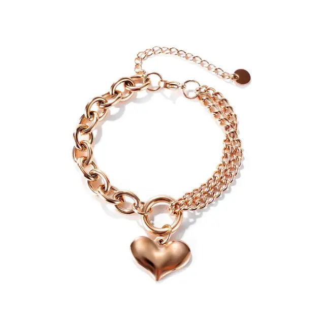 OOVOV Chain Bracelet With Heart For Women Stainless Steel Heart Charm Bracelets Birthday Gifts for Girl Jewelry