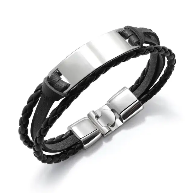 OOVOV Braided Leather Wrap Bracelet - Mens Multi-layer Woven Leather Bracelet with Stainless Steel Clasp Wristband Punk Personality Bracelets