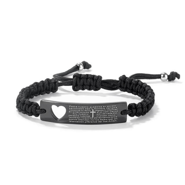 OOVOV Braided Rope Bracelets for Men Women Stainless Steel Bracelet Heart Cross Bracelets Adjustable