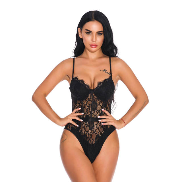 OOVOV Women Snap Crotch Lingerie Sexy Lace Bodysuit Deep V Teddy One Piece Lace Babydoll