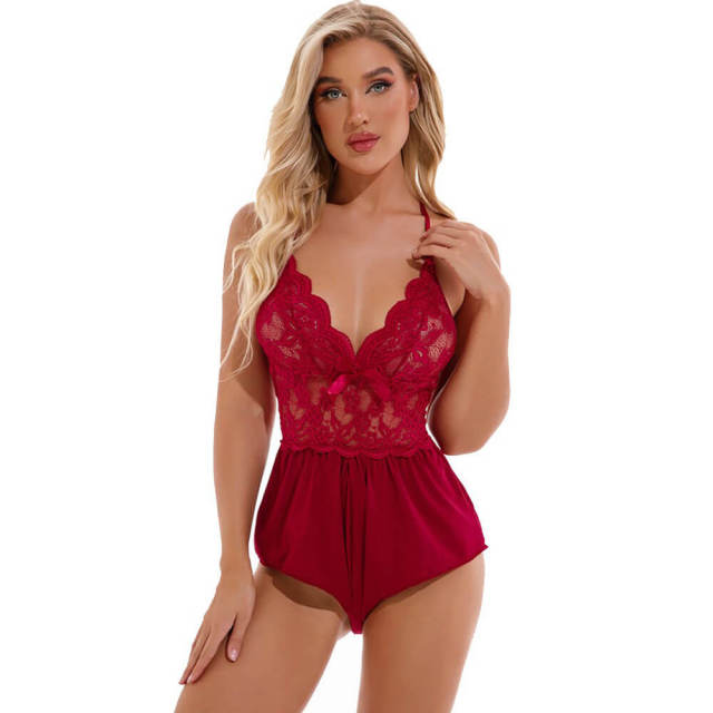 OOVOV Women Teddy Lingerie Sexy Lace Bodysuit One Piece Lace Babydoll Couple Home Service S-XXL
