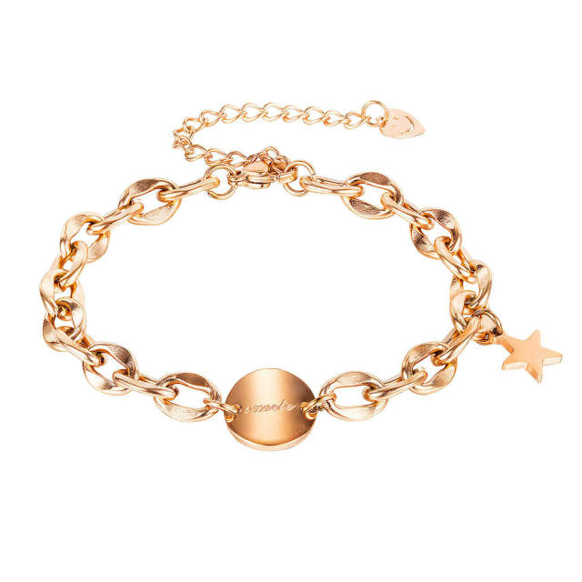 OOVOV Stainless Steel Star Bracelet for Women 6.3 inch Length Titanium Steel Bracelet Rose Gold