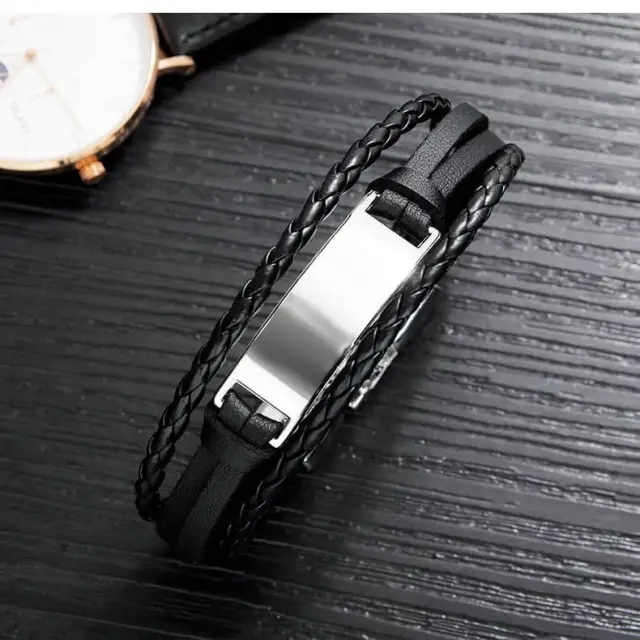 OOVOV Braided Leather Wrap Bracelet - Mens Multi-layer Woven Leather Bracelet with Stainless Steel Clasp Wristband Punk Personality Bracelets