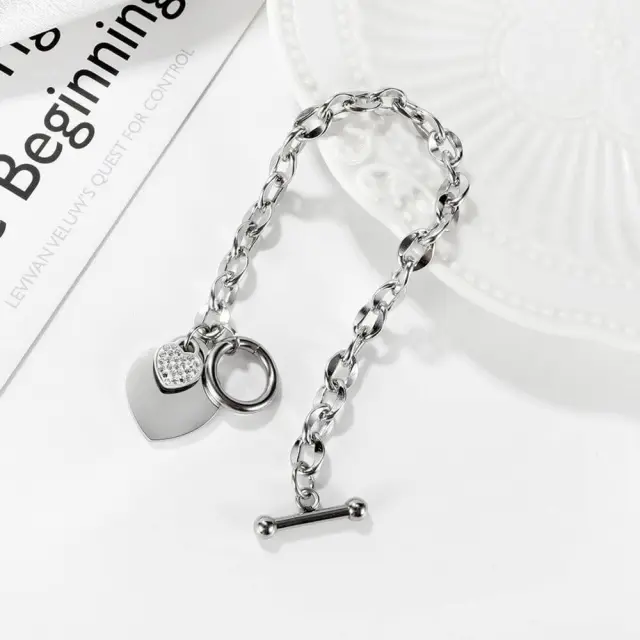 OOVOV Stainless Steel Love Heart Charm Bracelet for Women Teen Girls Romantic Gift Silver/Rose Gold/Gold Plated OT Clasp Bracelets
