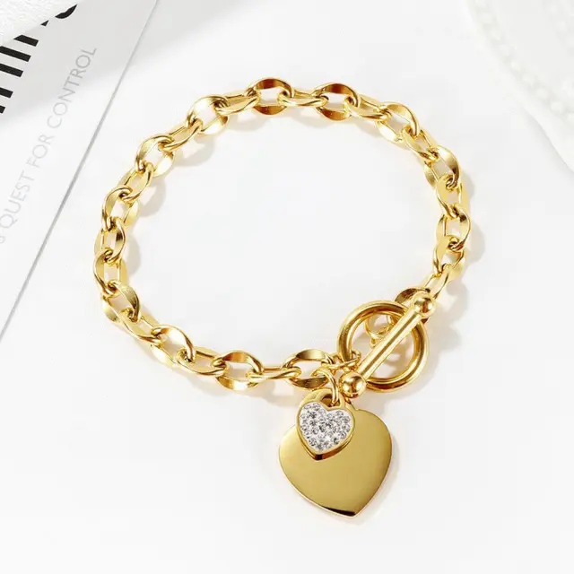 OOVOV Stainless Steel Love Heart Charm Bracelet for Women Teen Girls Romantic Gift Silver/Rose Gold/Gold Plated OT Clasp Bracelets