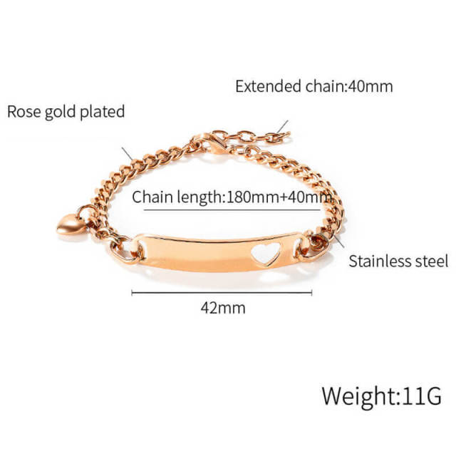 OOVOV Women Heart Bracelet Charm Adjustable Chains Bracelets for Teen Girls Titanium Steel Hand Chain Jewelry