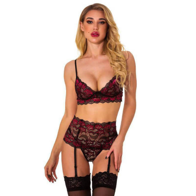 OOVOV Women Lingerie Set with Garter Belts Sexy Bra and Panty Underwire Lingerie Sets