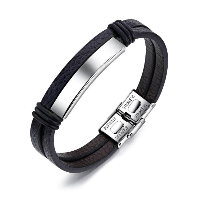 Bangle Bracelet for Men Titanium Steel Leather Bracelet Bangle Jewelry Black