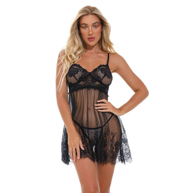 OOVOV Lace Babydoll Lingerie Sexy Mini Chemise Mesh Wedding Nightie Bridal Nightdress