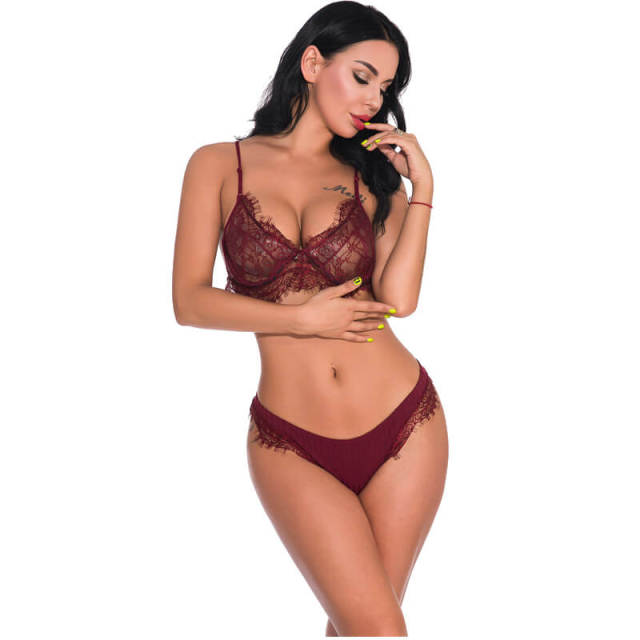 OOVOV Sexy Bra and Panty Set Lace Lingerie Strappy Babydoll Bodysuit 2 piece outfits