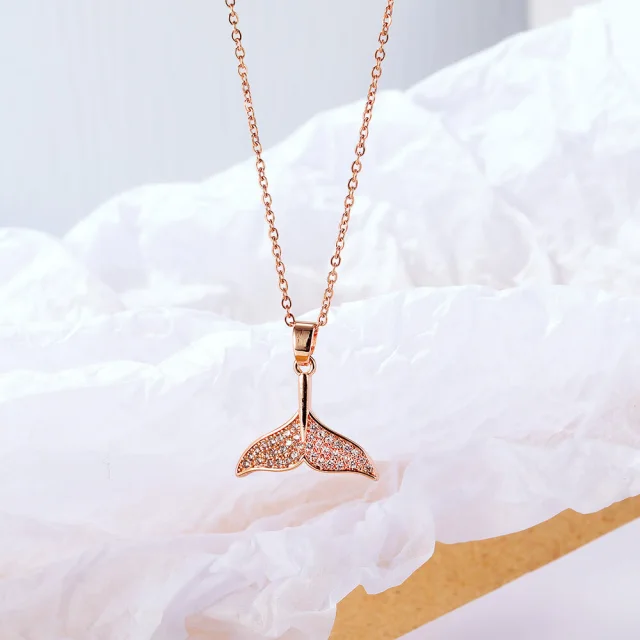 Diamond Necklace For Women Fashion Zircon Pendant Necklace  Jewelry Stainless Steel Rose Gold