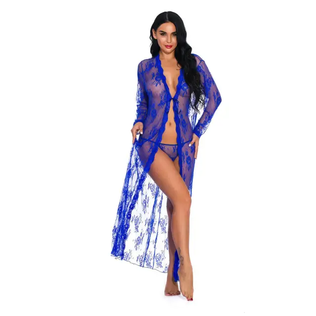 OOVOV Sexy Lace Robe for Women Long Lace Lingerie Robe Sheer Babydoll Nightgown Nightdress