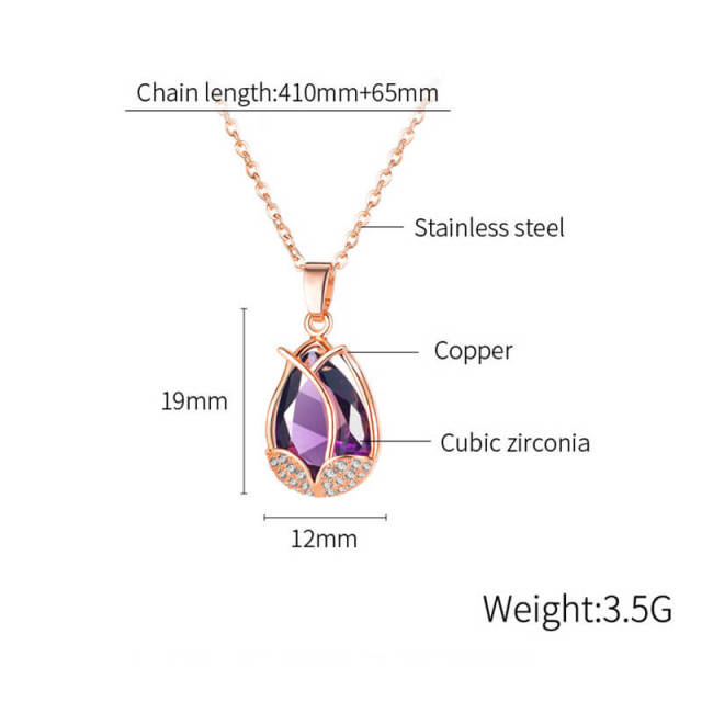 OOVOV Women Necklace Jewelry Fashion Diamond Zircon Pendant Necklace Stainless steel Chain Slider Adjustable