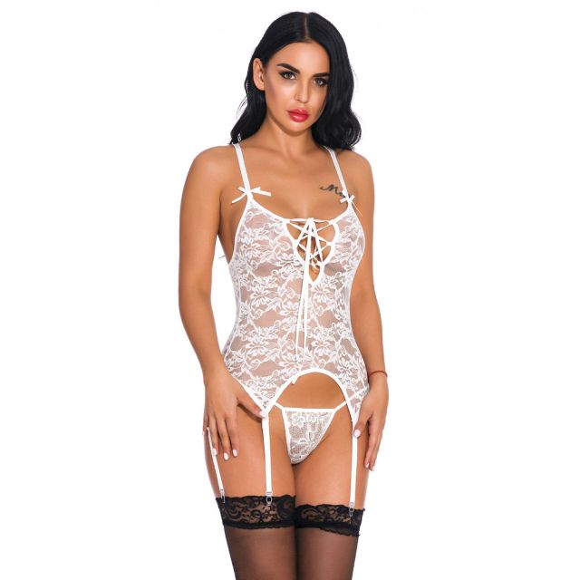 OOVOV Garter Lingerie For Women Sexy Lace Teddy Chemise One Piece Bodysuit With G Thong