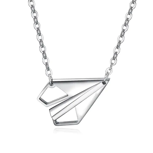 OOVOV Paper Airplane Necklace Simple Triangle Origami Plane Pendant Necklaces for Couple Boy Girls Gifts