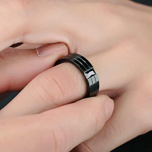 OOVOV Black Ring Classic Stainless Steel Band Ring for Men Women Size 7-11