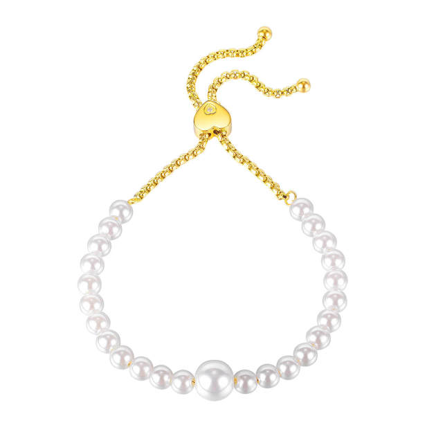 OOVOV Pearl Bracelet Chain Link Adjustable Fashion Valentine Charm Dainty Handmade Jewelry for Women Wife Girls Mother