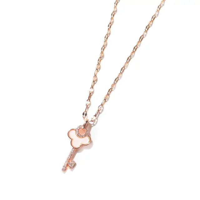 OOVOV Rose Gold Plated Zircon Necklace For Women Fine Jewelry Gifts for Women Heart Key Skirt Pendant Necklace