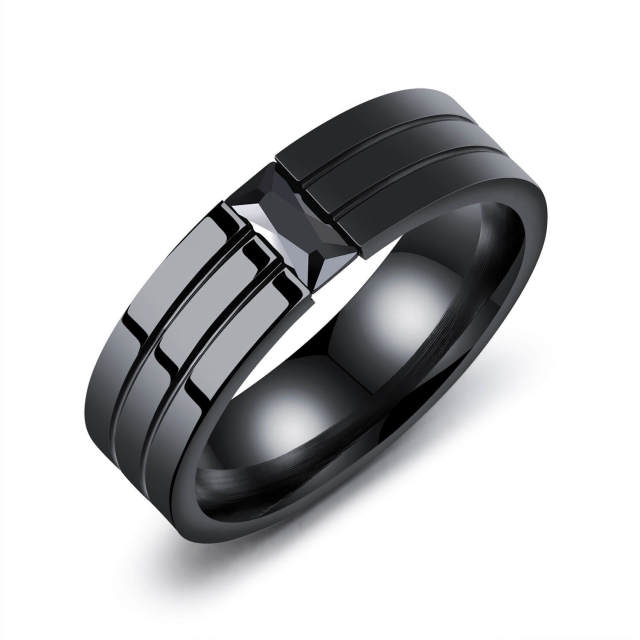 OOVOV Black Ring Classic Stainless Steel Band Ring for Men Women Size 7-11