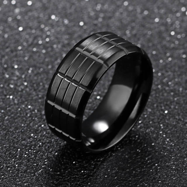 OOVOV Black Ring Classic Stainless Steel Band Ring for Men Women Size 7-11