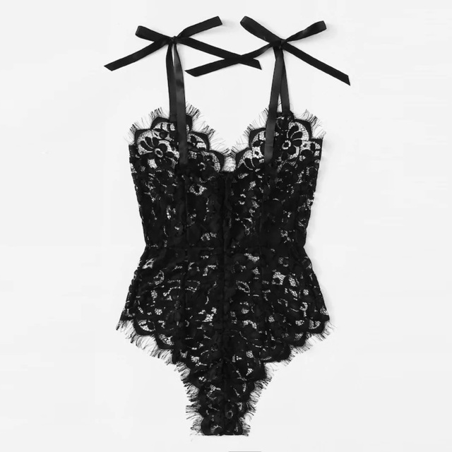 OOVOV Women Lingerie Sexy Lace Bodysuit Deep V Teddy One Piece All Lace Back Zipper Babydoll