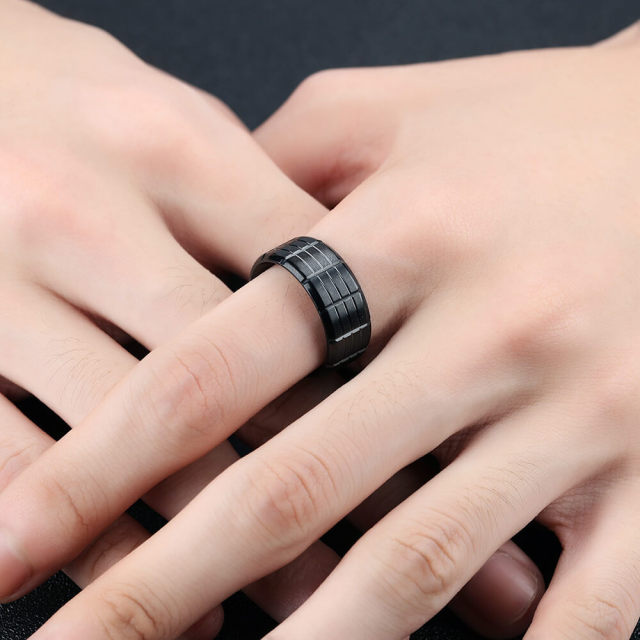 OOVOV Black Ring Classic Stainless Steel Band Ring for Men Women Size 7-11