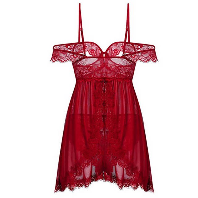 OOVOV Women Lingerie Babydoll Lace Nightgown Mesh Chemise Boudoir Nighty Chest Hollow Back Split