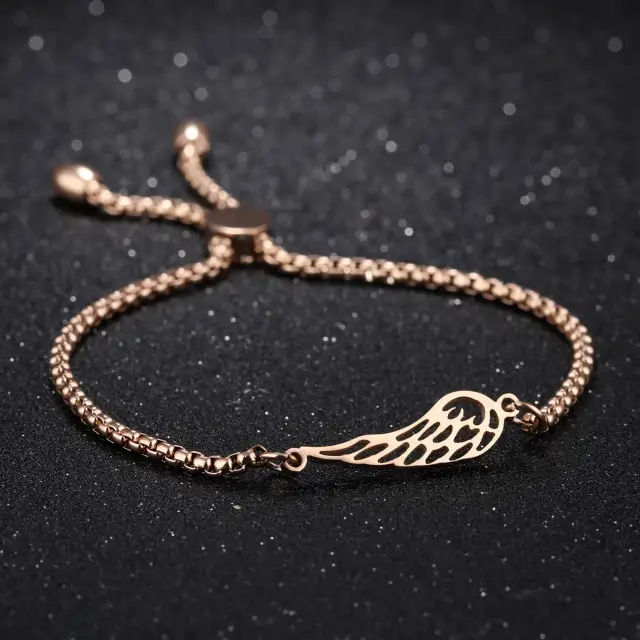 OOVOV Stainless Steel Angel Wing Chain Bracelet Hypoallergenic Jewelry Chain Adjustable a Wonderful Gift for Women Girls