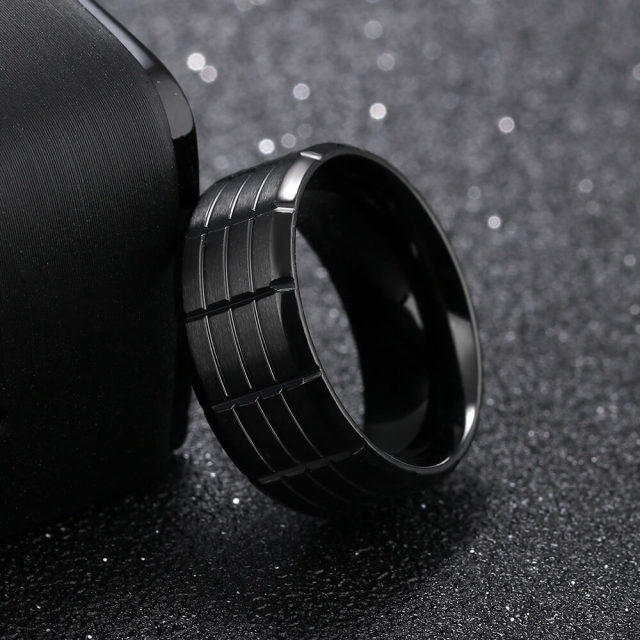 OOVOV Black Ring Classic Stainless Steel Band Ring for Men Women Size 7-11