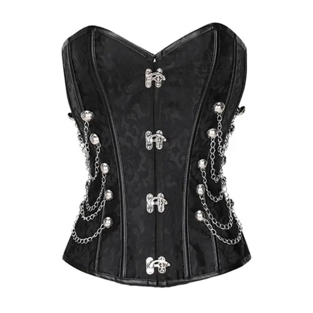 OOVOV Womens Zipper Corset Top Spiral Steel Boned Steampunk Gothic Bustier Corset with Chains S-6XL