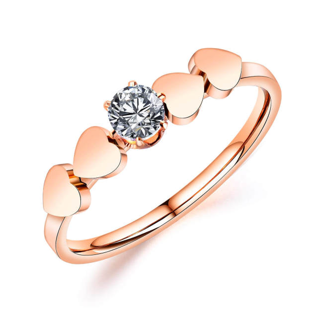 OOVOV Womens Ring Rose Gold Plated Stainless Steel Inlaid Zircon Ladies Ring