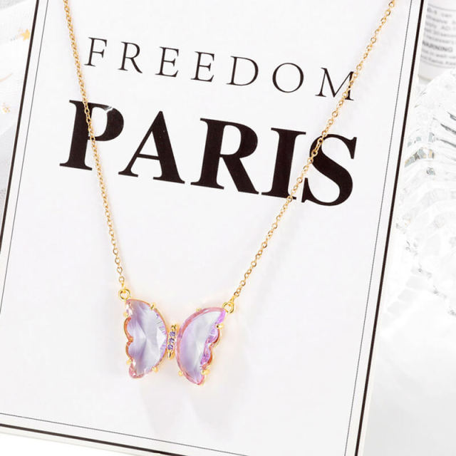 OOVOV Butterfly Necklaces Women Crystal Diamond Butterflies Pendant Necklace Festive Gift Jewelry