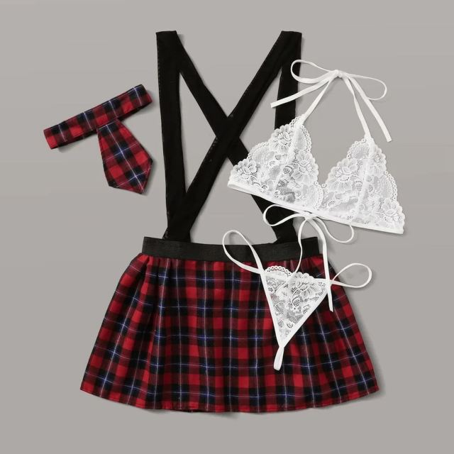 OOVOV Womens Sexy Schoolgirl Costume Lingerie Outfit for Sexy 4 Piece Set Cosplay Sexy Lingerie