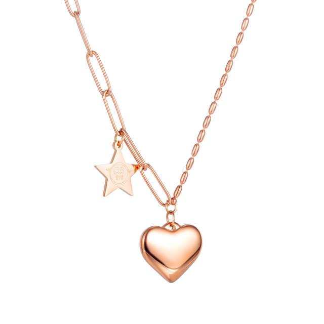 OOVOV Fashion Titanium Stainless Steel Lovely Heart Charm Pendant Necklaces Link Chain Choker Necklace for Women